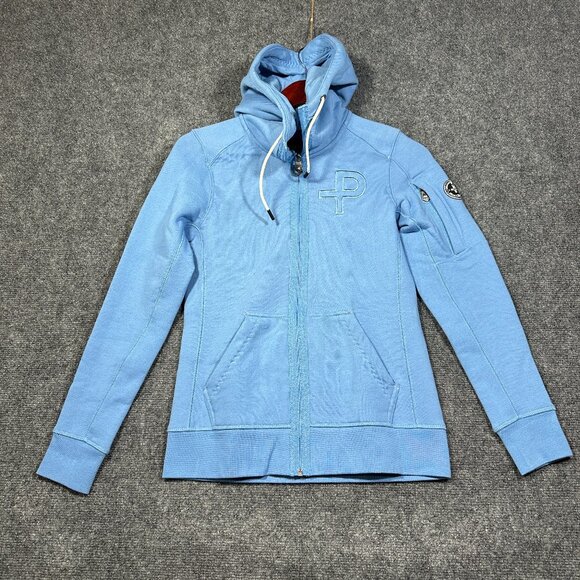 Pelle Tops - Pelle P Hoodie Womens XS Blue Knit Full Zip Pockets Hood Tie World Champ Logo